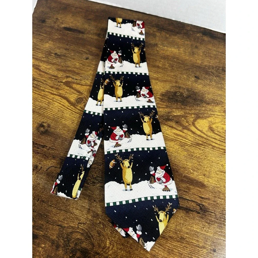 American Greetings Golden Wreath Christmas Santa Reindeer Novelty Tie 2002 NWT